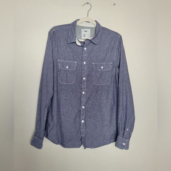 44MM Button Down Shirt Blouse Women's Medium Two Pockets Blue Chambray Cotton - Picture 2 of 14